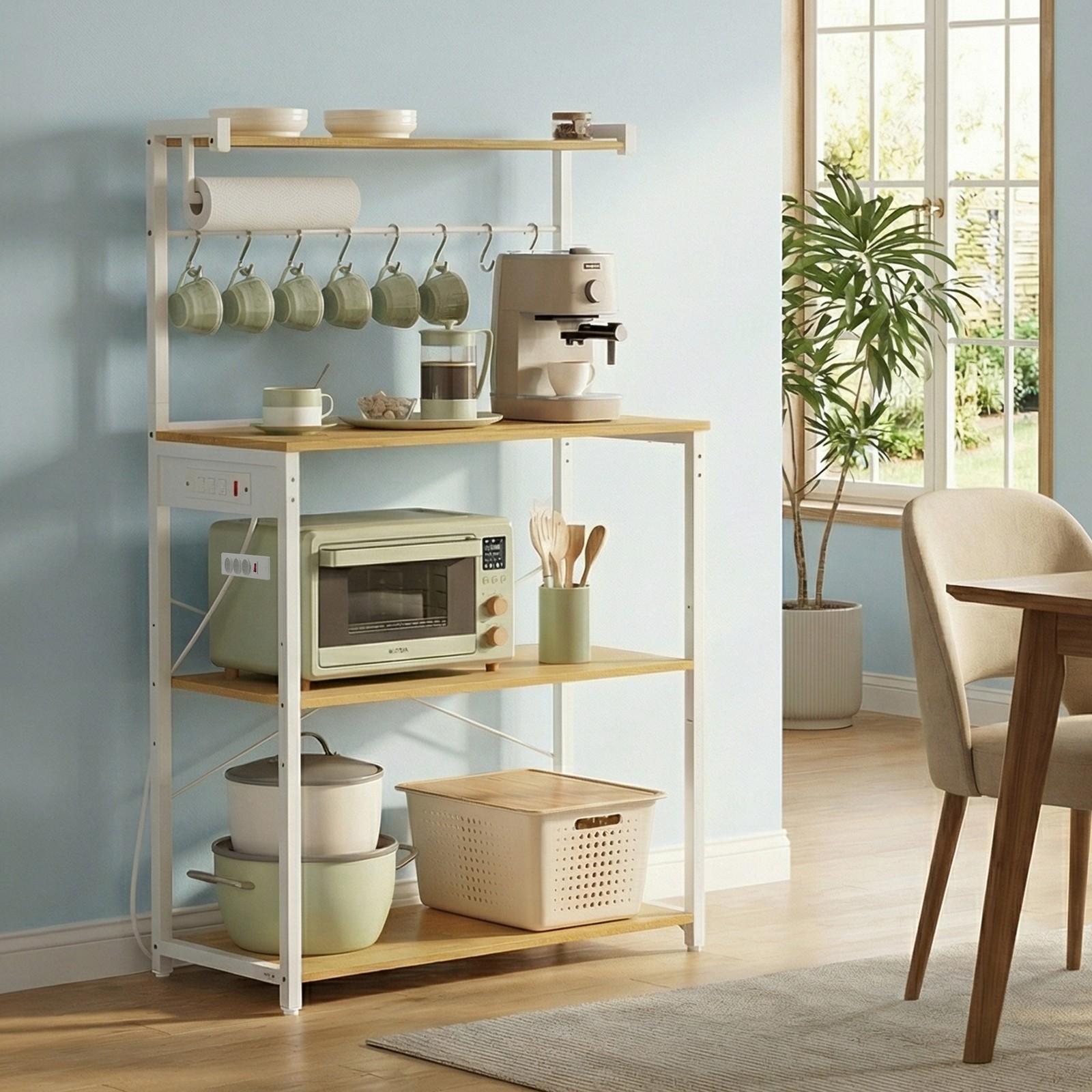 Eraldiseisev riiul 4 tasapinnaga, köögiriiul laadimisjaamaga, 8 konksu