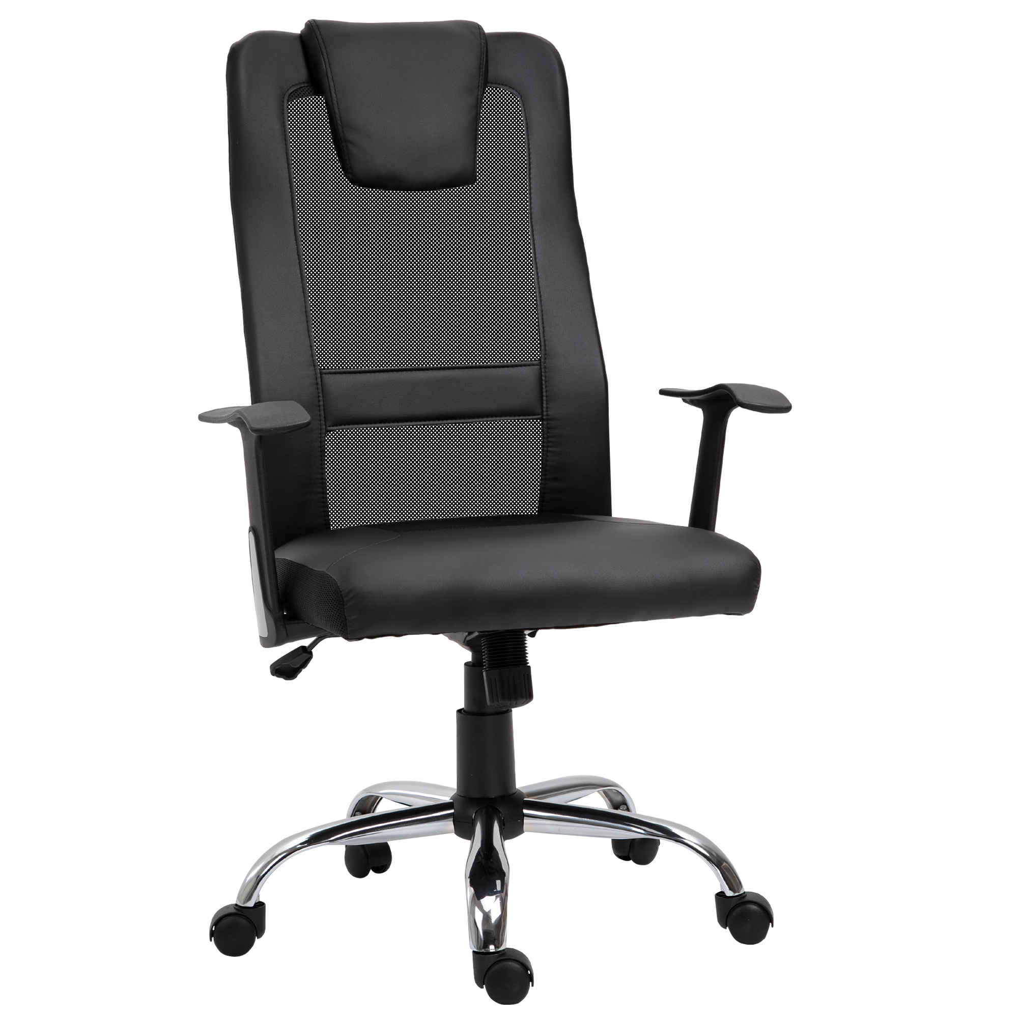 Kontoritool, pöördtool, kõrgusega reguleeritav juhitool, ergonoomiline lauatool, PU must, 66 x 73 x 108-118 cm