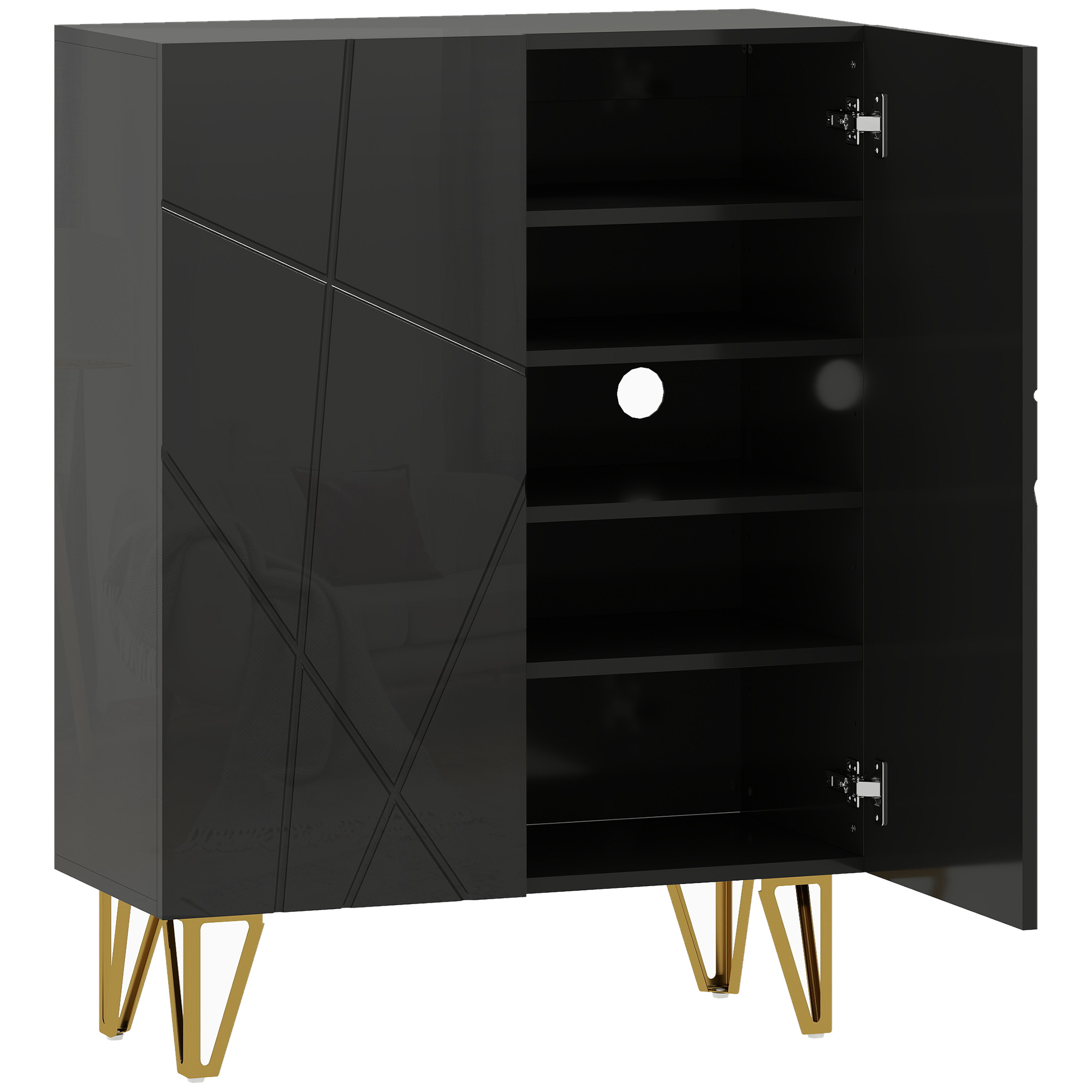HOMCOM kingakapp 2 uksega, jalanõuriiul, jalanõude hoiukapp 3 reguleeritava riiuliga 72 x 31,5 x 95 cm, must