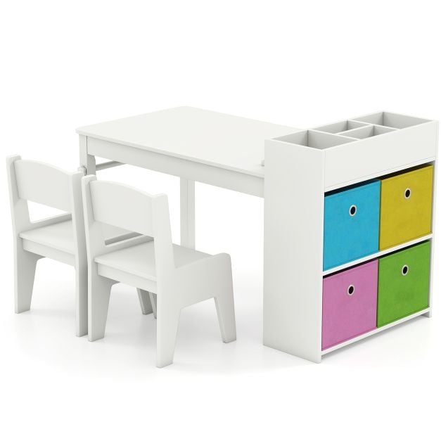 Laste kunstilaud ja toolikomplekt, 2 tooli ja paberirull – valge