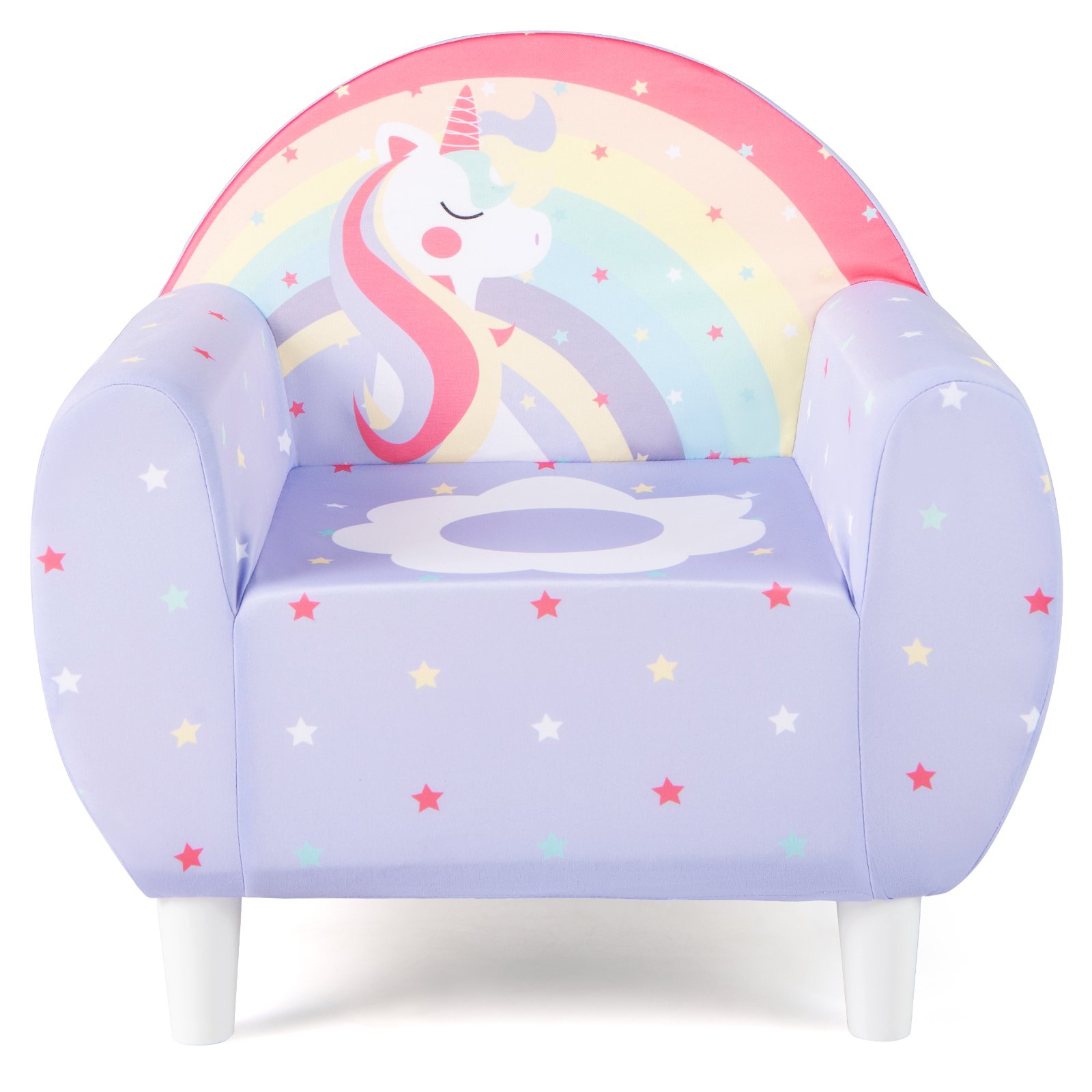 Laste diivan seljatoe ja käetugedega polsterdatud laste tugitool ükssarviku lugemistool lilla