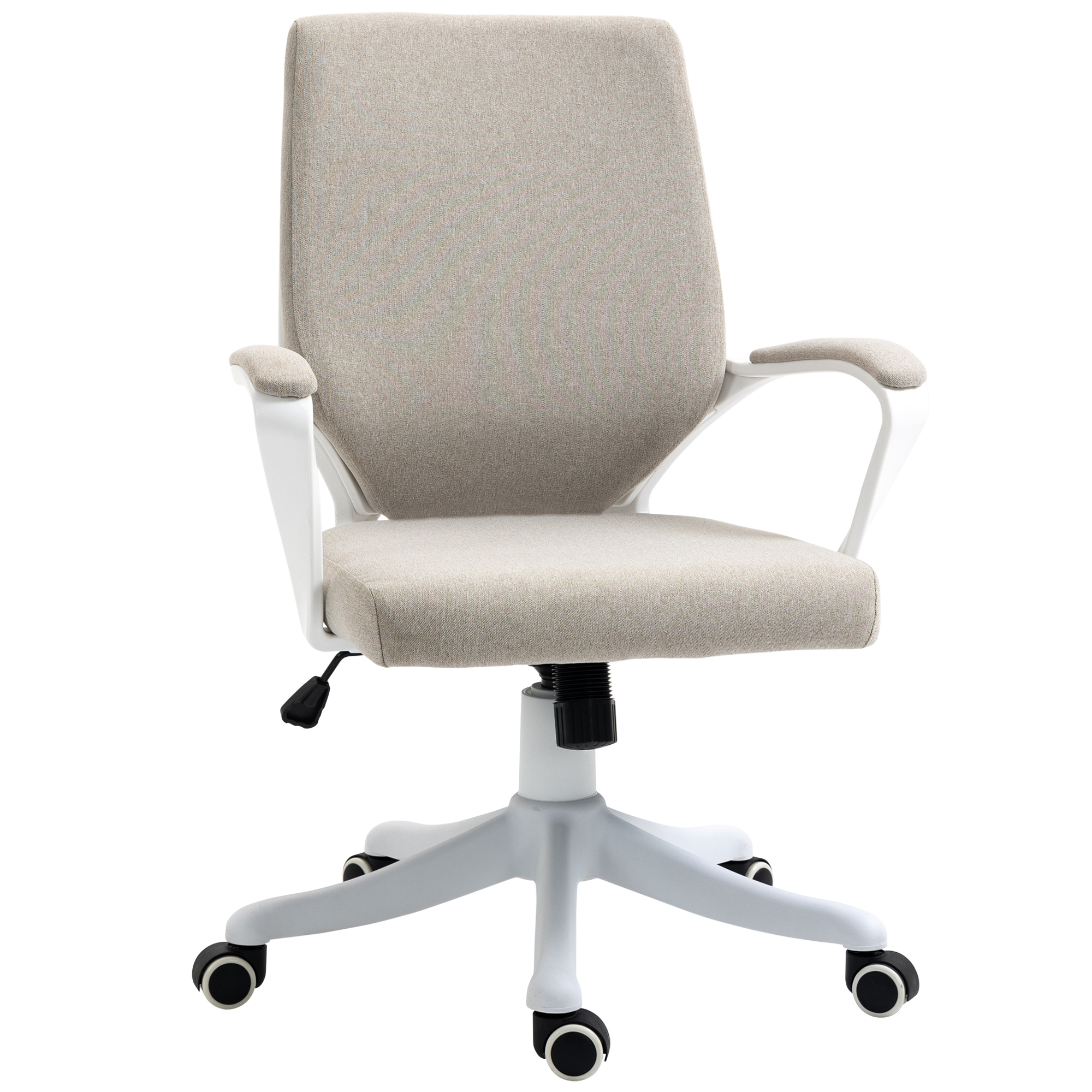 Kontoritool, reguleeritav, pööratav, ratastel, ergonoomiline, polsterdatud (92–100 cm), beež ja valge