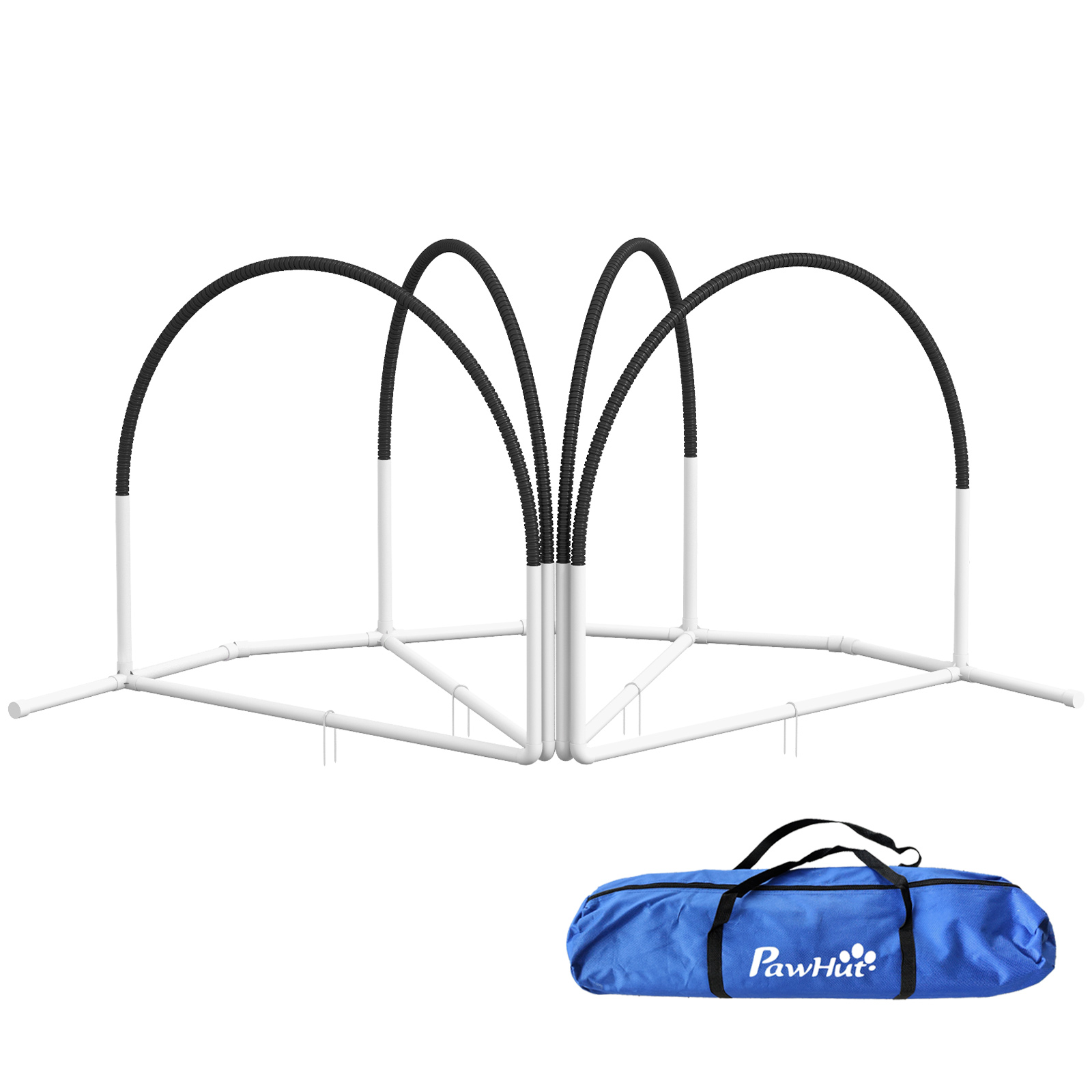 Koerte agilitykomplekt, koeratreeningu tarvikud, agilitykomplekt, 4 osa, 89 x 69 x 99 cm, valge + must