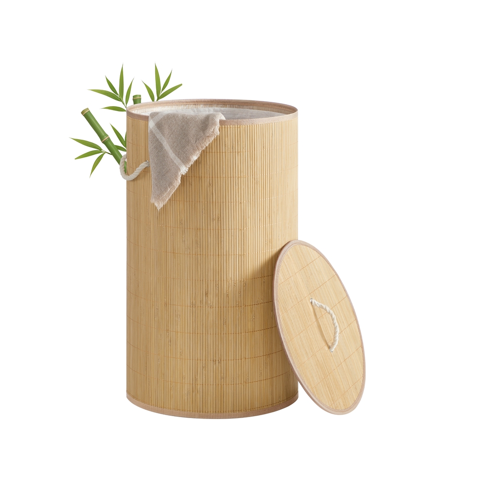 Pesukorv kaanega, 90 L, bambusest, ümmargune, naturaalse värvusega