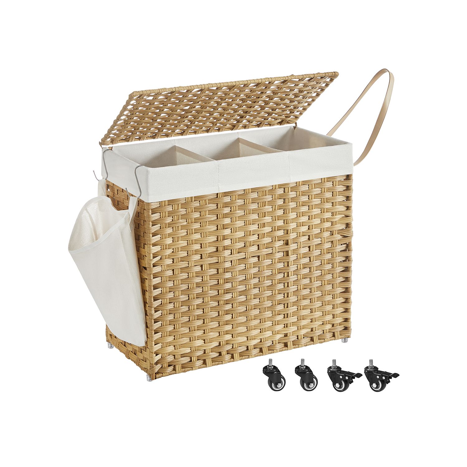Pesukorv punutud (140L) kolme kambriga (66 x 33 x 60 cm) beez