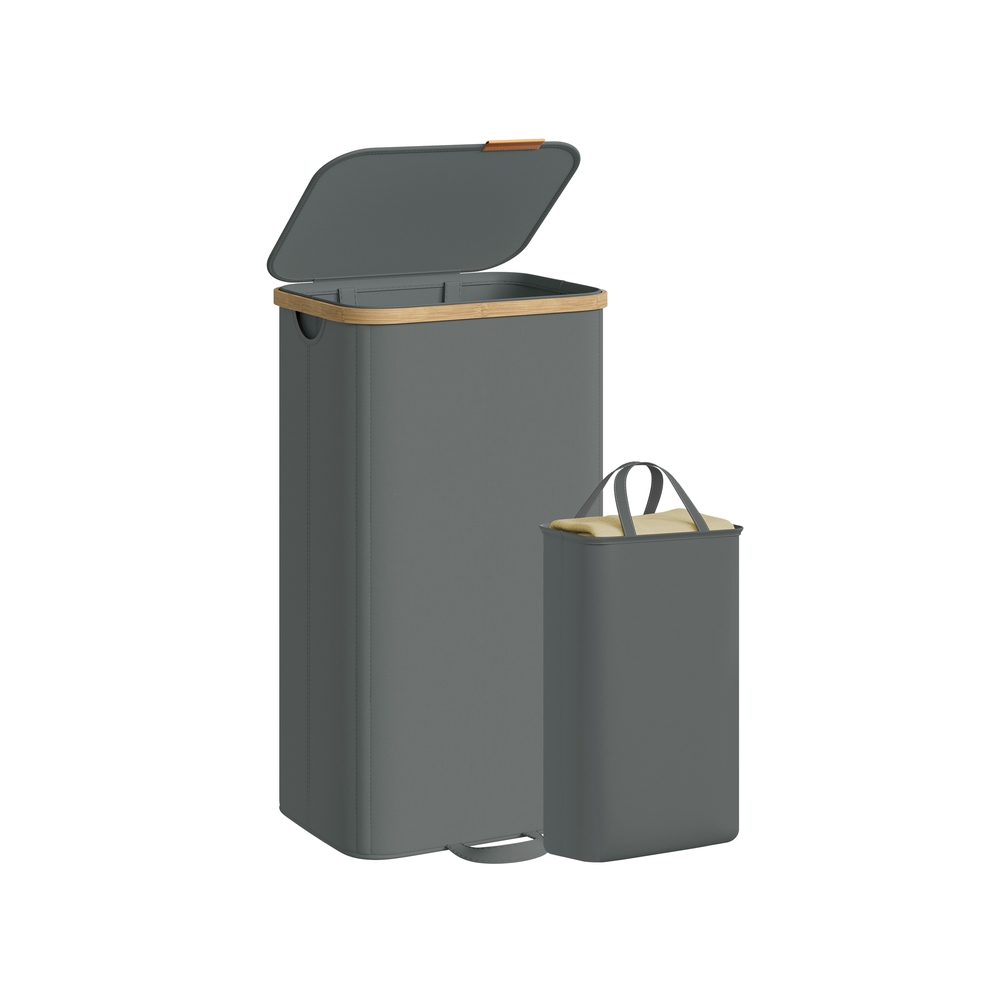 Pesukorv kaane ja eemaldatava pesukotiga, 100 l, kiltkivihall