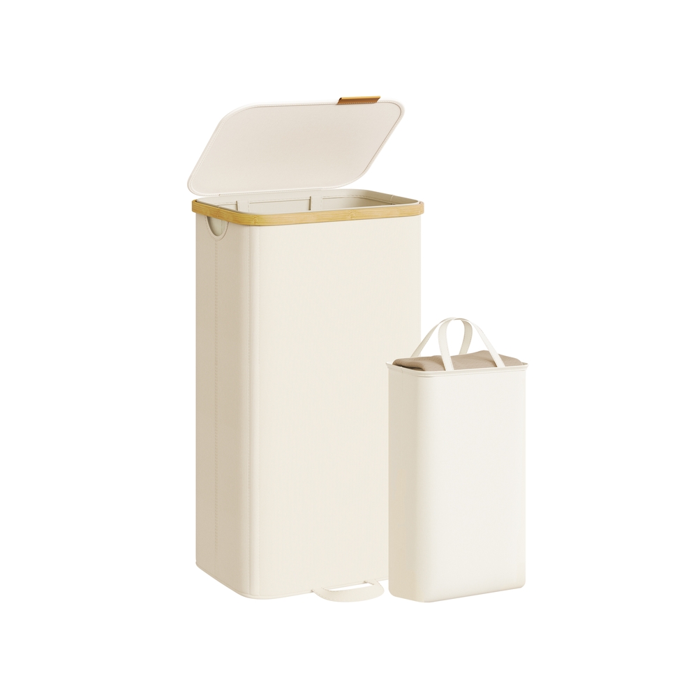 Pesukorv kaane ja eemaldatava pesukotiga, 100 l, kreemvalge
