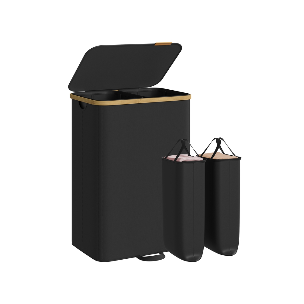 Pesukorv kaane ja eemaldatava pesukotiga, 150 l, must