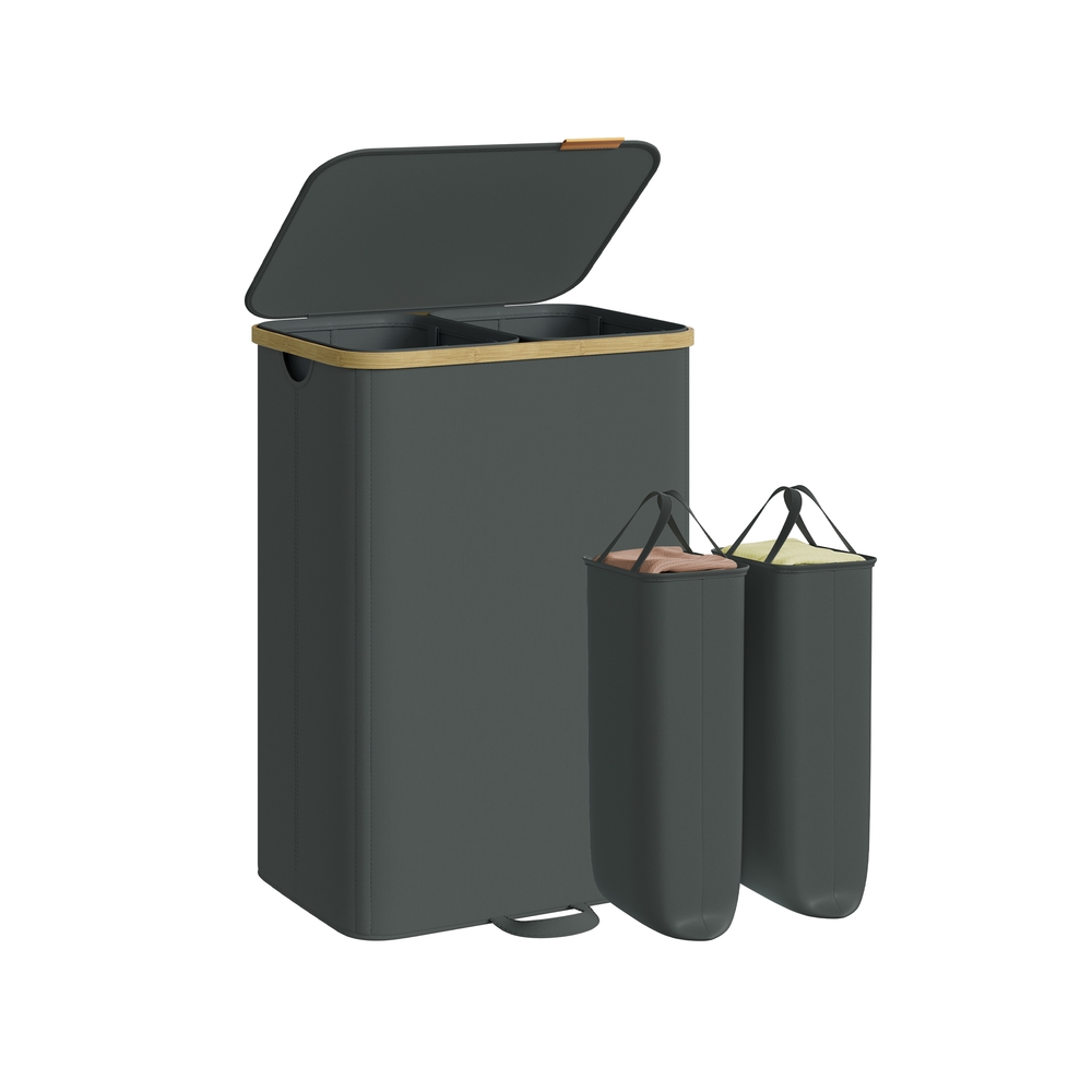 Pesukorv kaane ja eemaldatava pesukotiga, 150 l, kiltkivihall