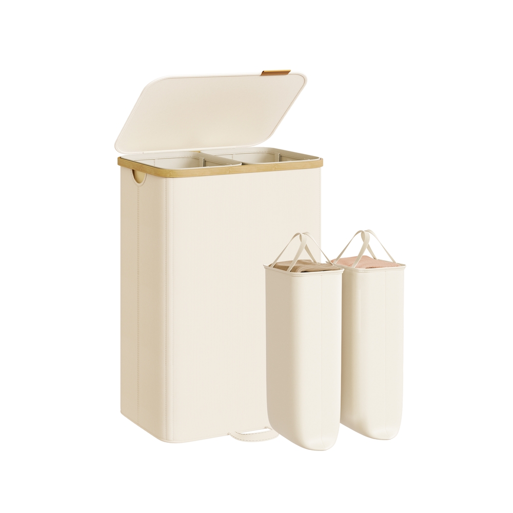 Pesukorv kaane ja eemaldatava pesukotiga, 150 l, kreemvalge