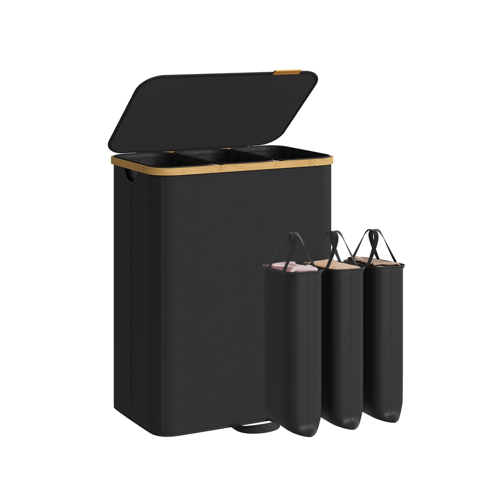 Pesukorv kaane ja eemaldatava pesukotiga, 170 L, must