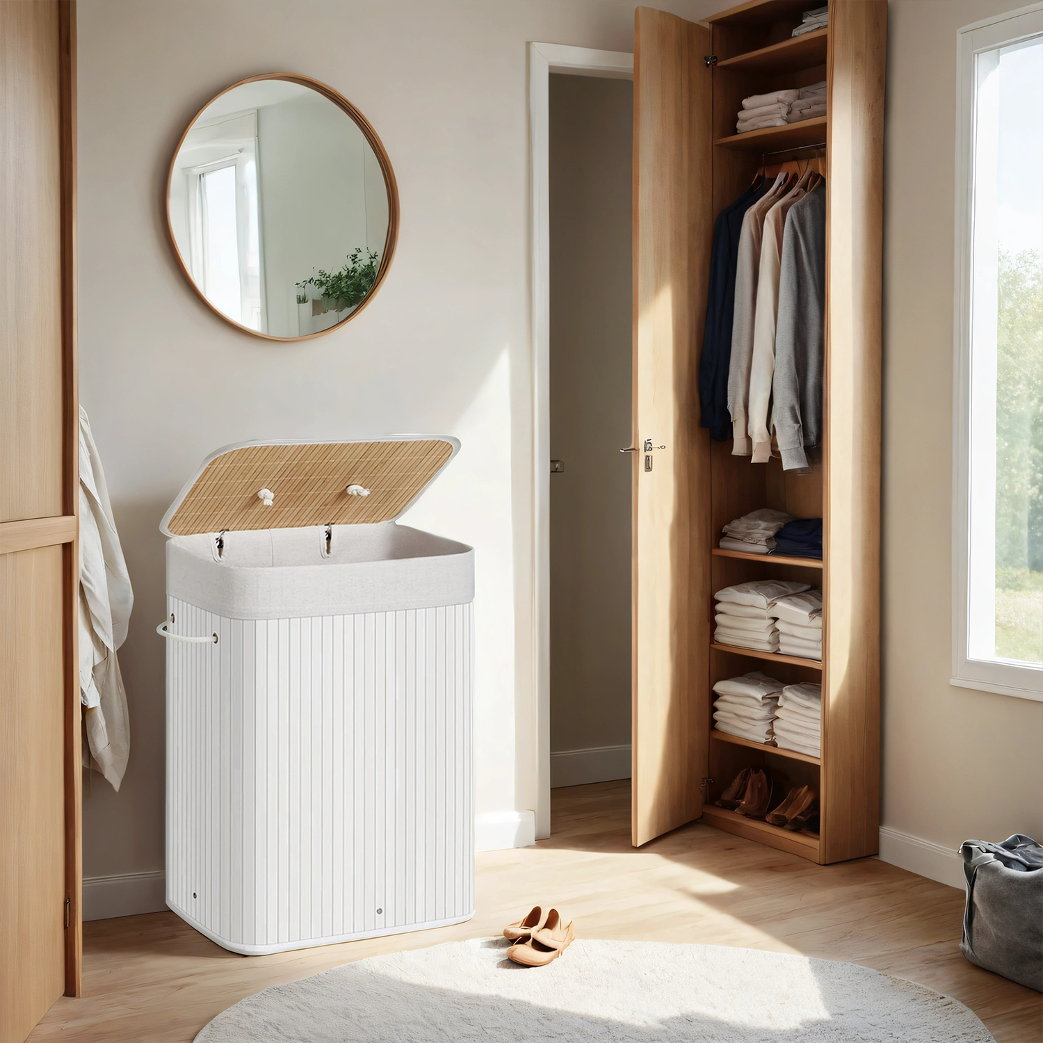 Pesukorv kaanega, 72 L, bambusest pesukoguja