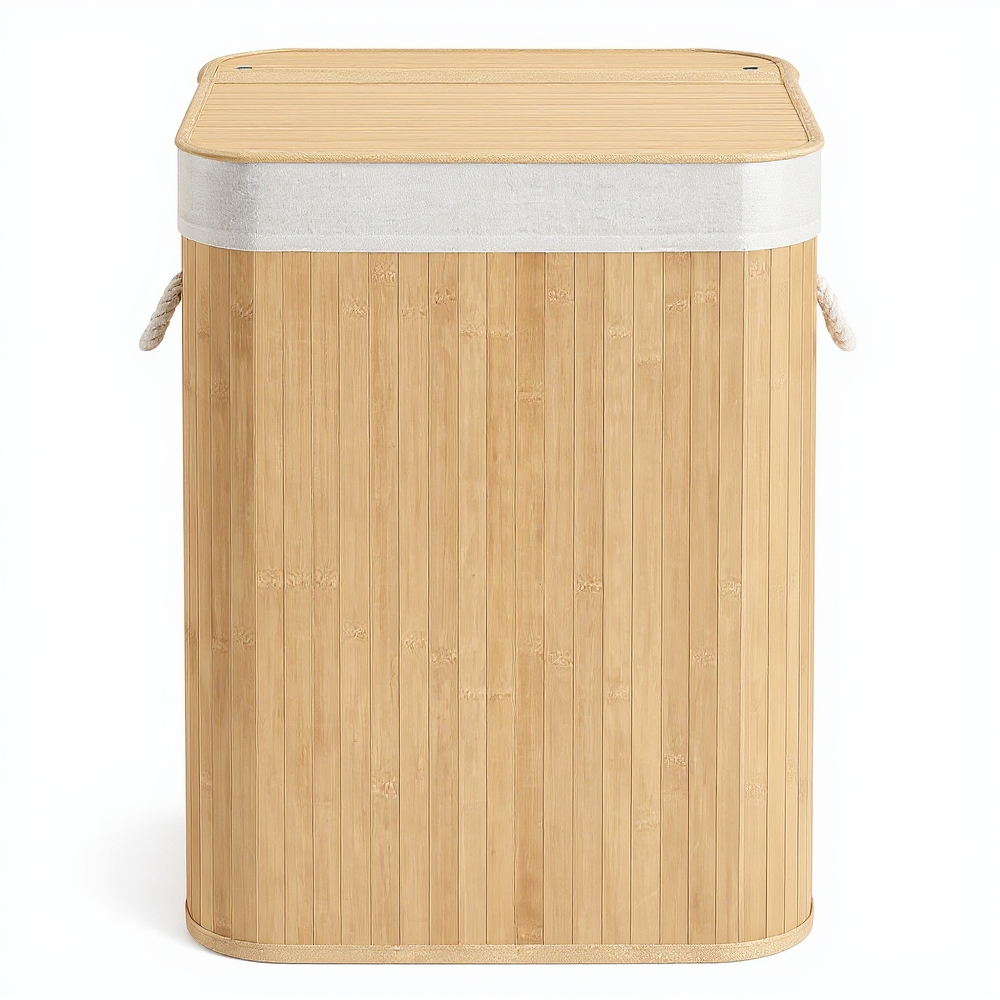 Pesukorv, 95 L pesukorv kaanega, bambusest pesukast