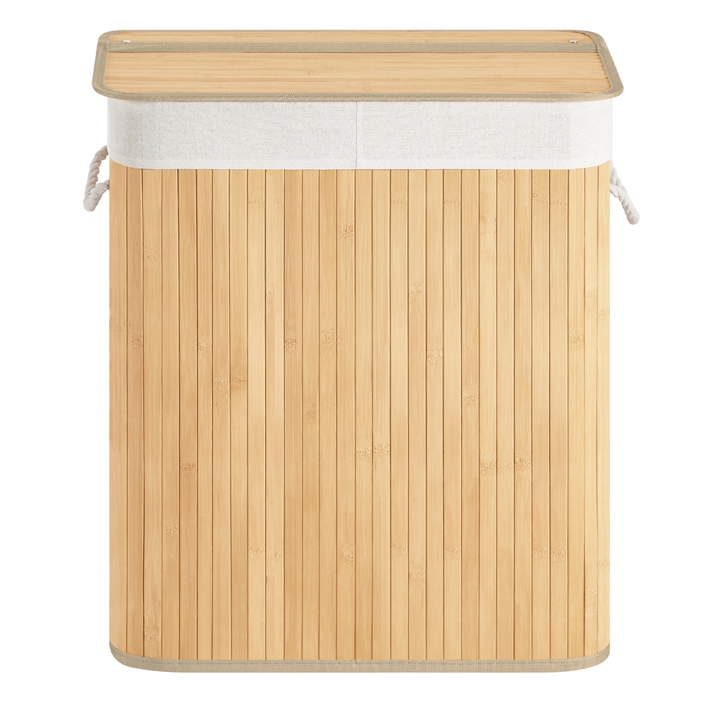 Pesukorv kahe sektsiooniga, 100 l pesukorv kaanega, bambusest pesukast