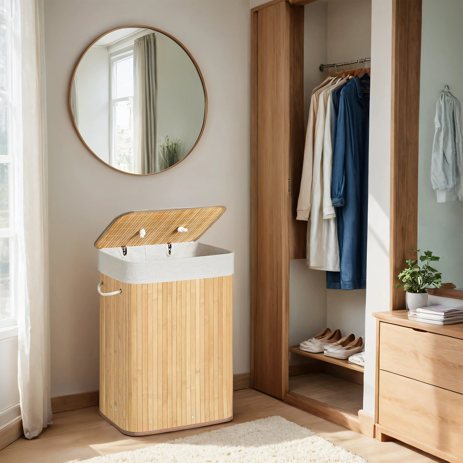 Pesukorv kaanega, 72 L, bambusest pesukoguja