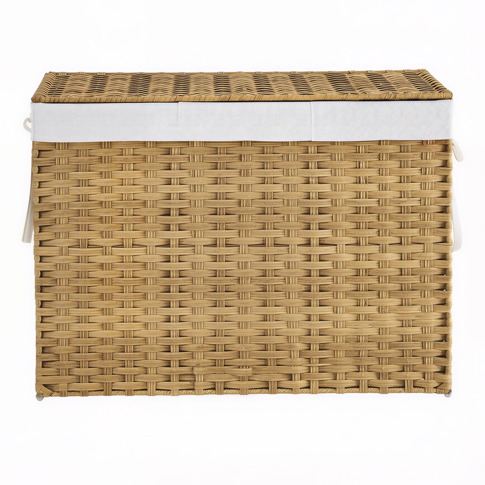 Pesukorv 3 sektsiooniga, kokkupandav rotangist pesukorv, kaane ja käepidemetega