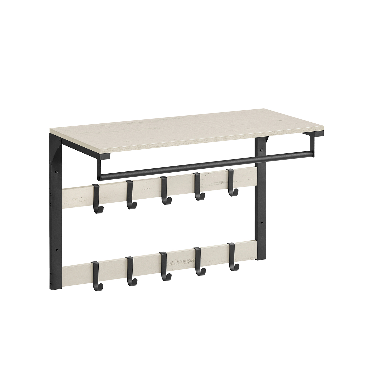 Seinariiul riiuliga ja 10 konksu vintagevalge-must