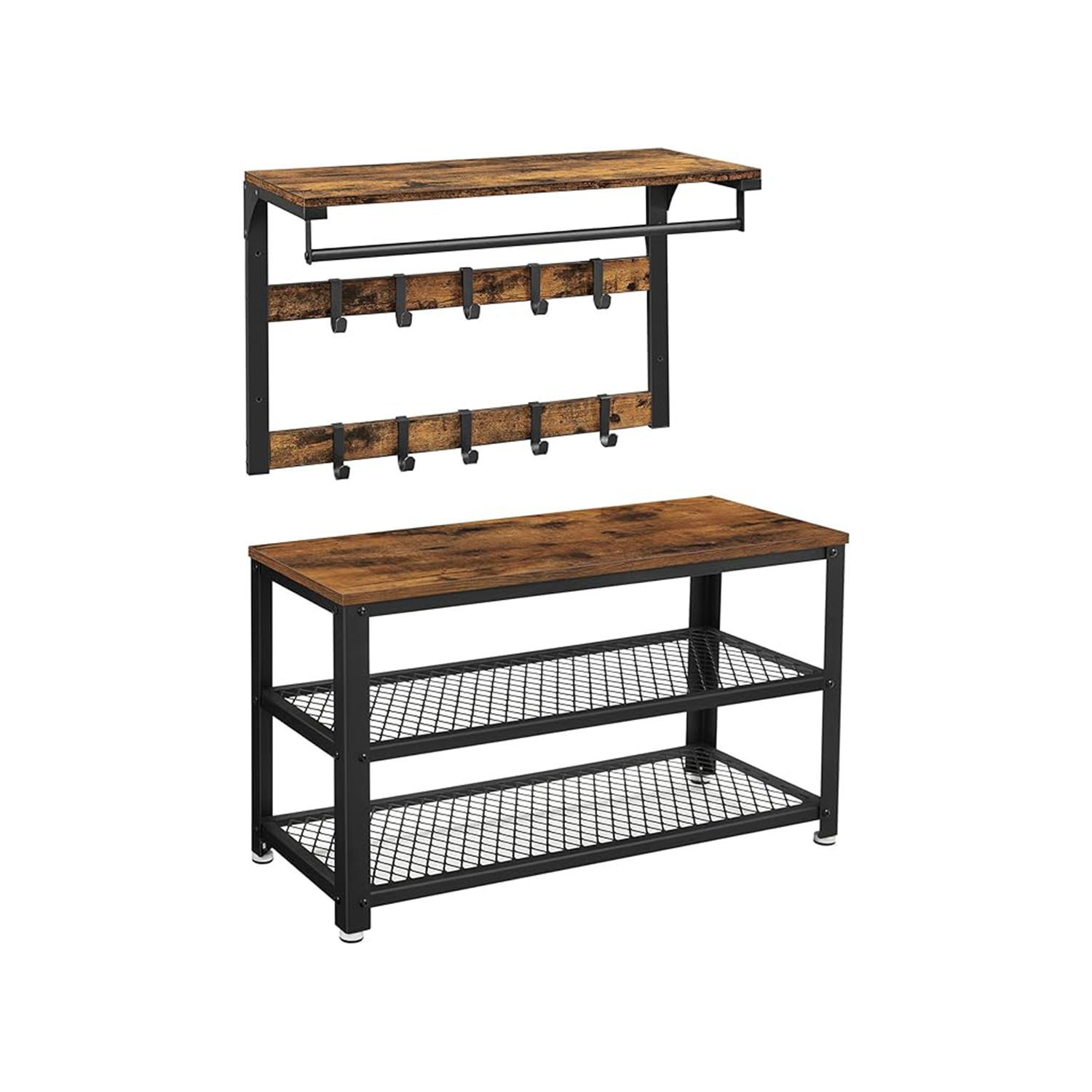 Esikukomplekt, riietenagi ja jalanõuderiiul, vintage pruun