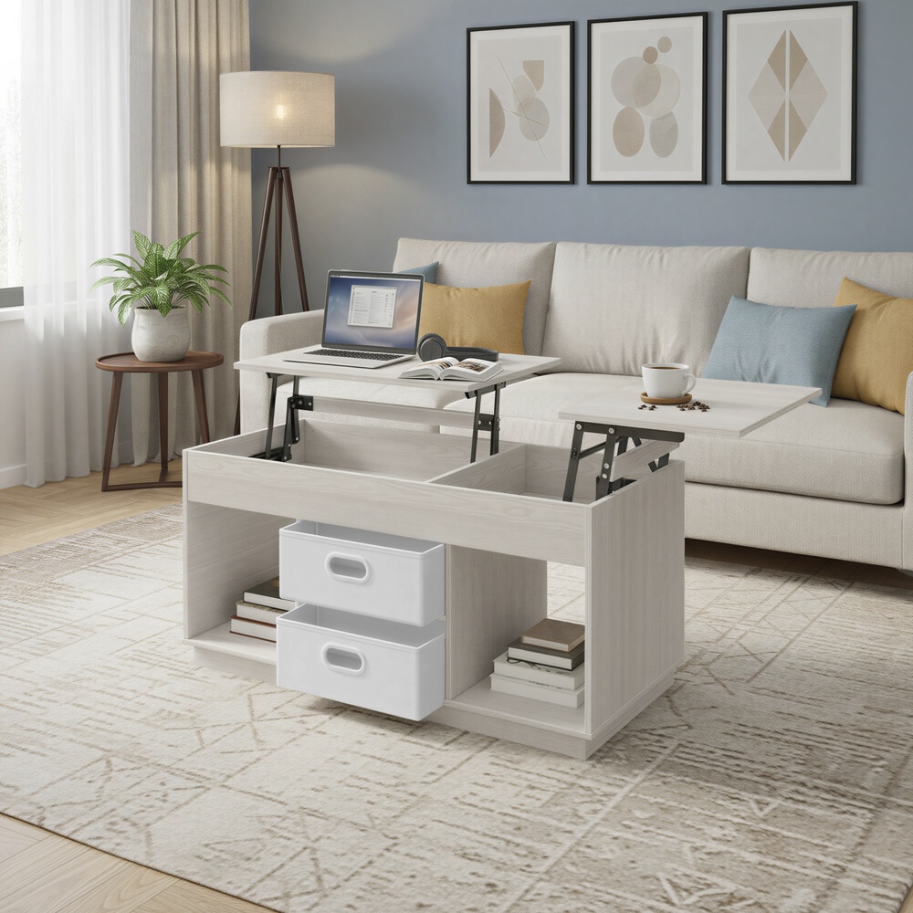 Kõrguse reguleerimisega diivanilaud, elutoa laud, 2 sahtlit