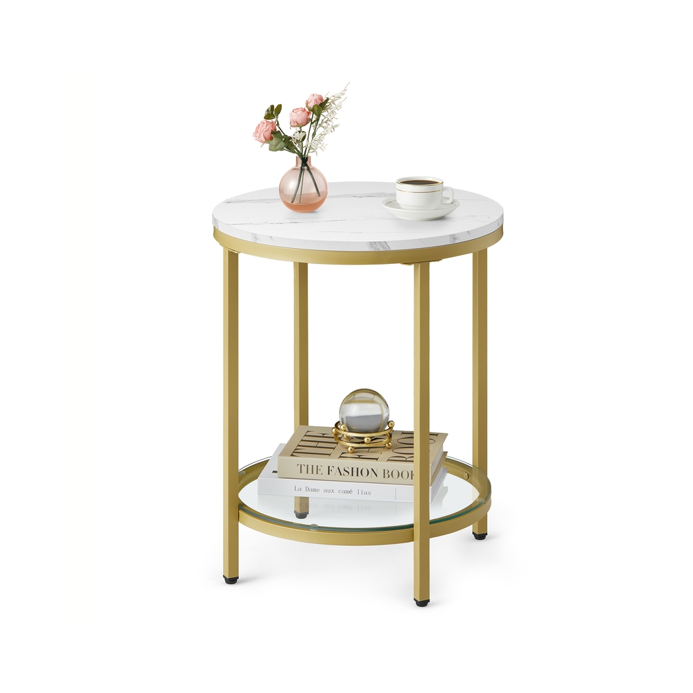 Kahetasandiline abilaud valge marmori imitatsiooniga ja musta raamiga. Marmorvalge-helekuldne.