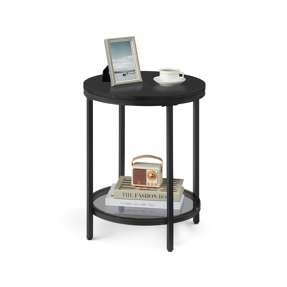 Kahetasandiline külglaud valge marmori imitatsiooniga ja musta raamiga. Marmormust-tintmust.