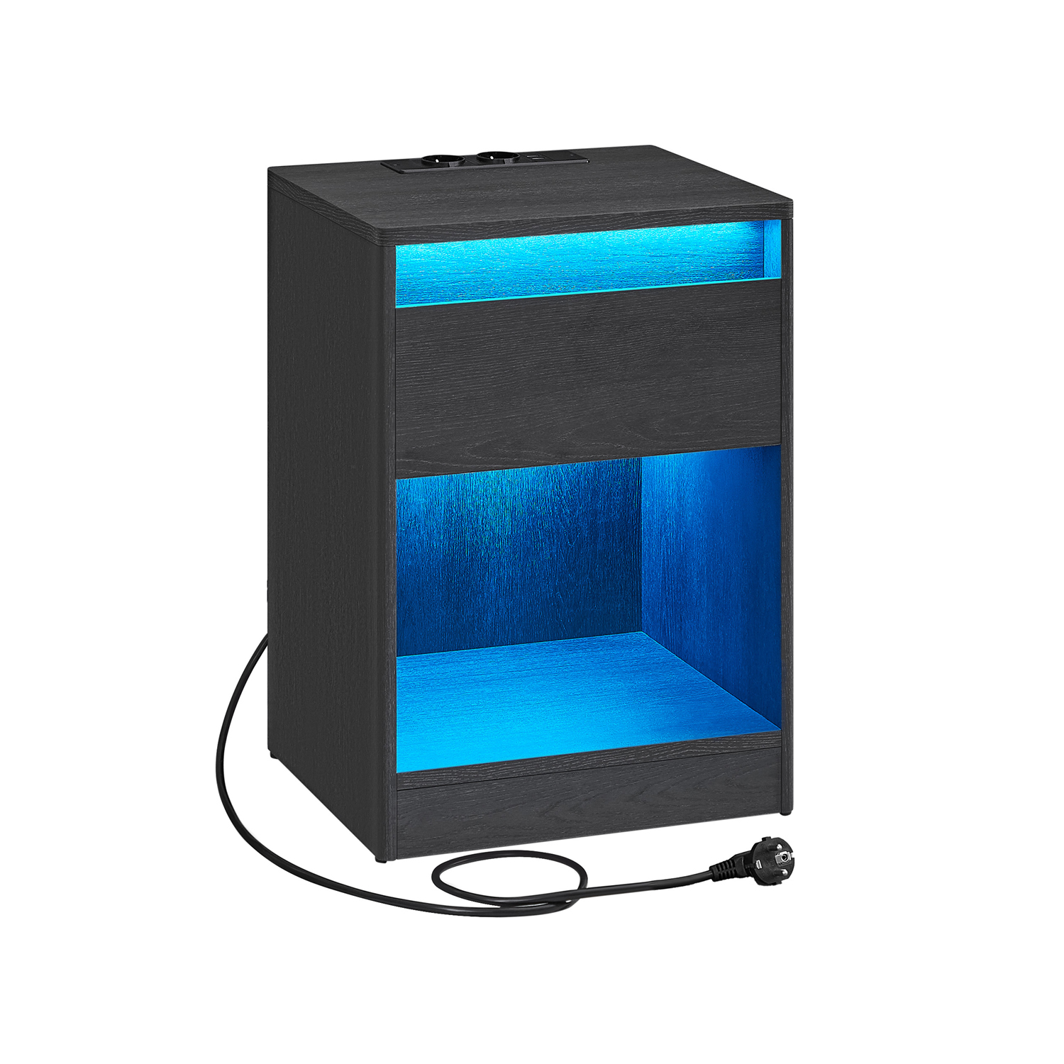 Öökapp, LED valgustusega ja pistikupesadega, tuhkmust