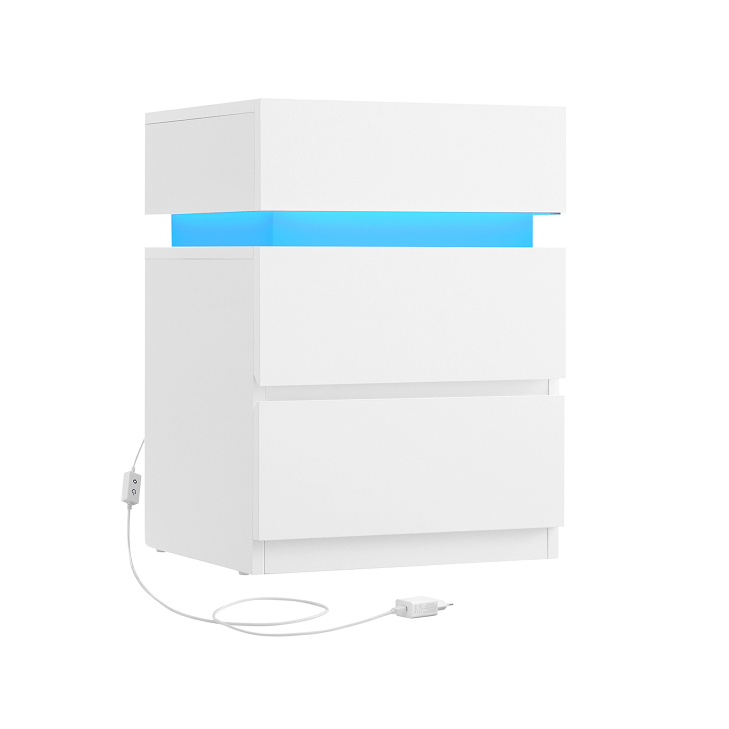 LED valgustusega öökapp, 33,5 x 40 x 55 cm, valge