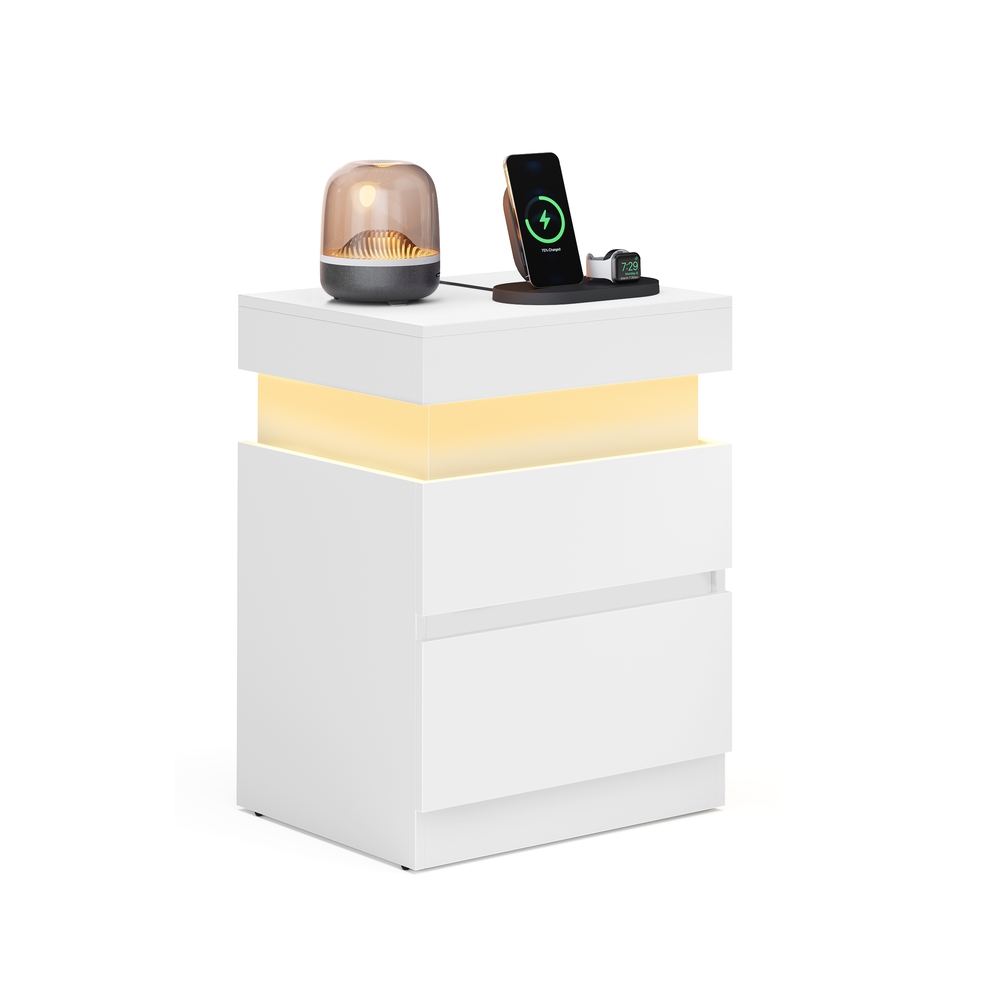 Kailyn Collection - Öökapp pistikupesade ja LED-valgustusega, lumivalge