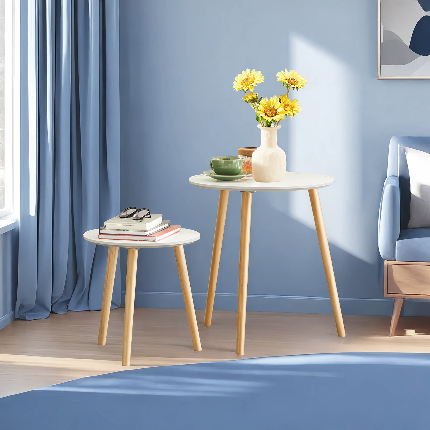 Ümmargune abilaudade komplekt, 2 kaasaegset diivanilauda, minimalistlik