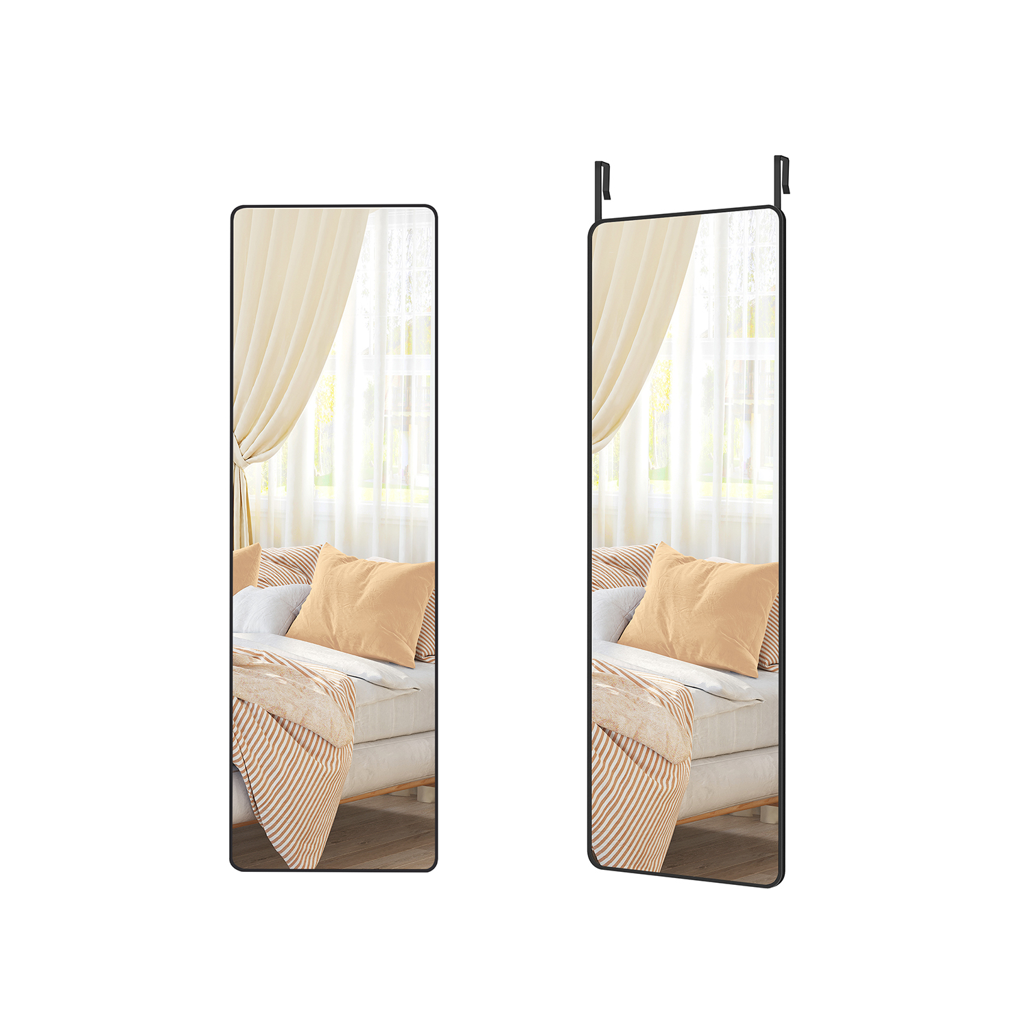 Täispikkuses peegel (120 x 40 cm), seinale või uksele kinnitatav peegel, alumiiniumraam, karastatud klaas