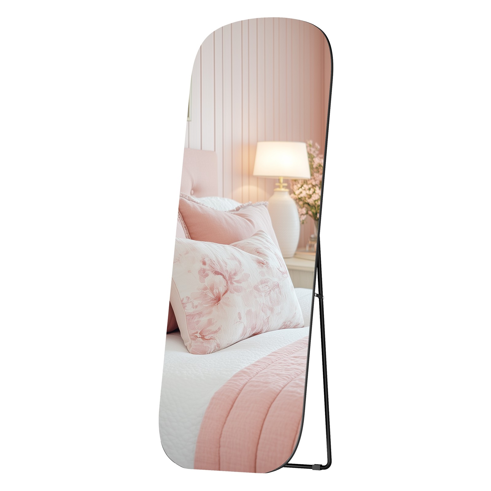 Peegel 160 x 50 cm, alumiiniumraam, ümarate nurkadega seisupeegel