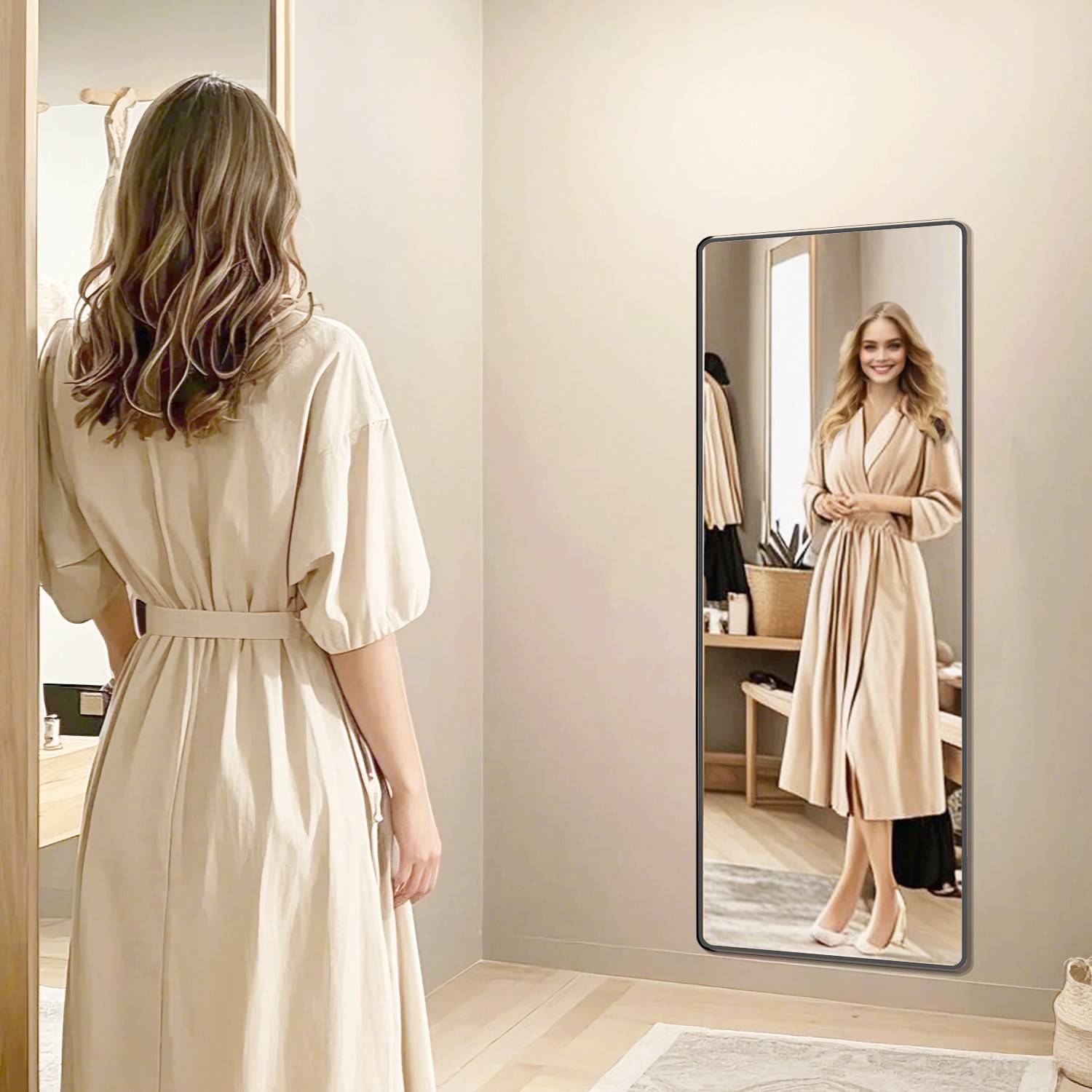 Täispikkuses peegel, ristkülikukujuline peegel, seisev või seinale kinnitatav