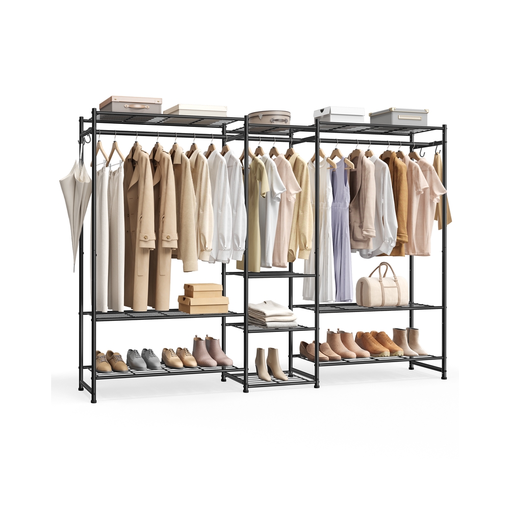 Avatud riidekapp 10 riiuli ja 3 riidepuutoruga