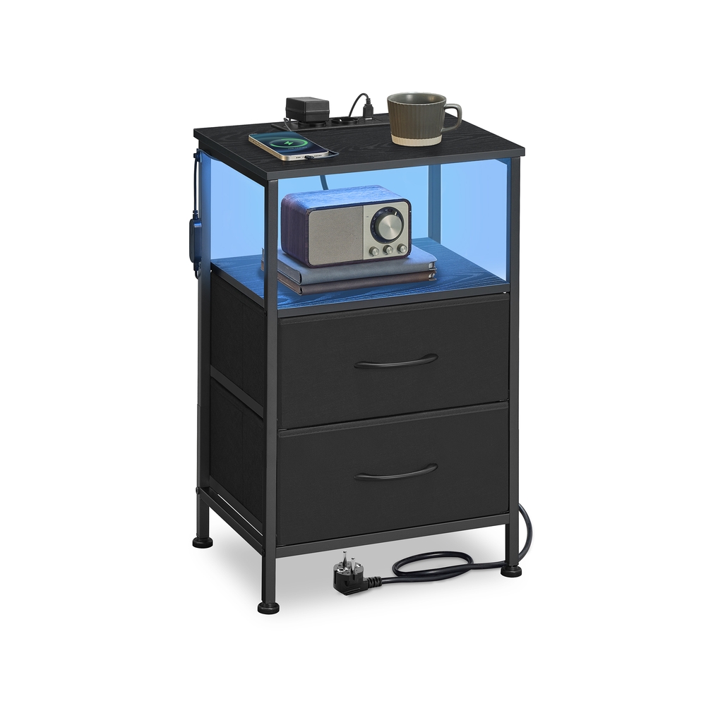 BELLAH kollektsioon - Öökapp laadimisjaama ja rakendusega juhitava valgustusega, 1 avatud sektsioon, 2 sahtlit, tindimust-eebenipuumust