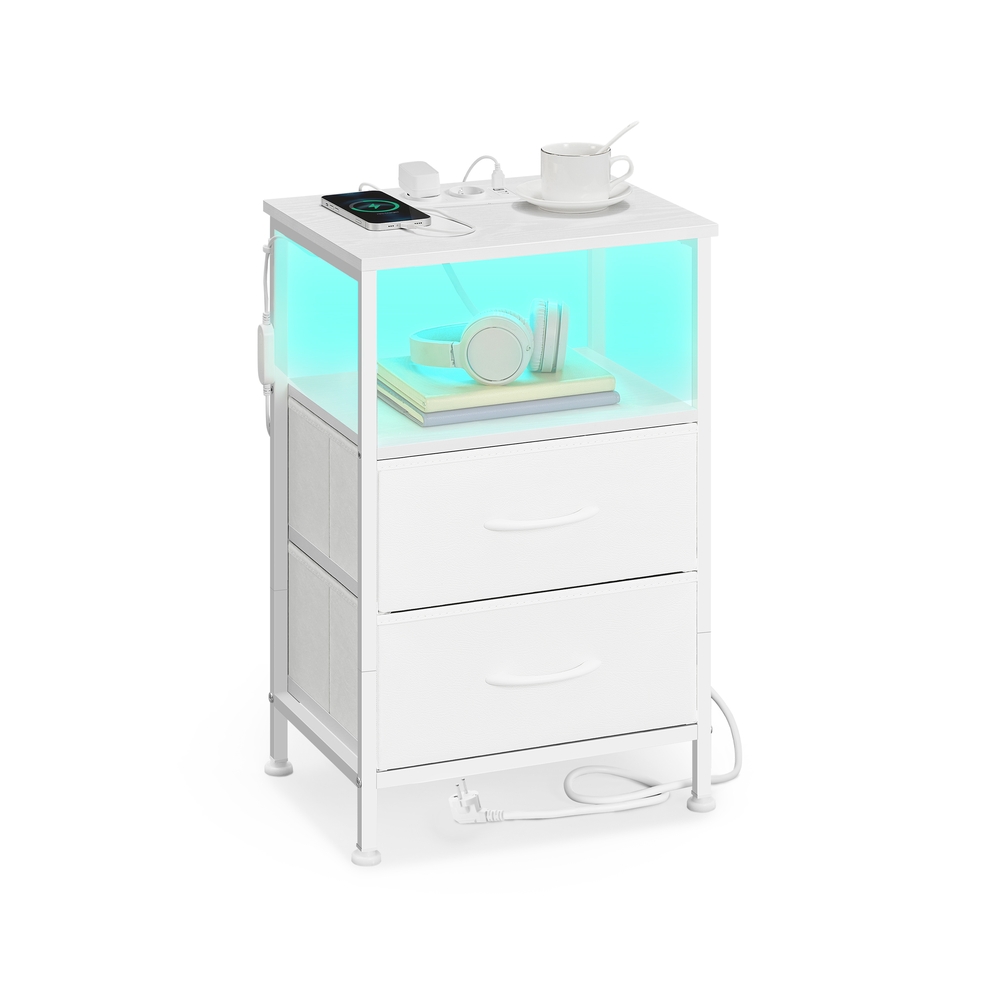 BELLAH kollektsioon - Öökapp laadimisjaama ja rakendusega juhitava valgustusega, 1 avatud sektsioon, 2 sahtlit, pilvevalge-lumivalge