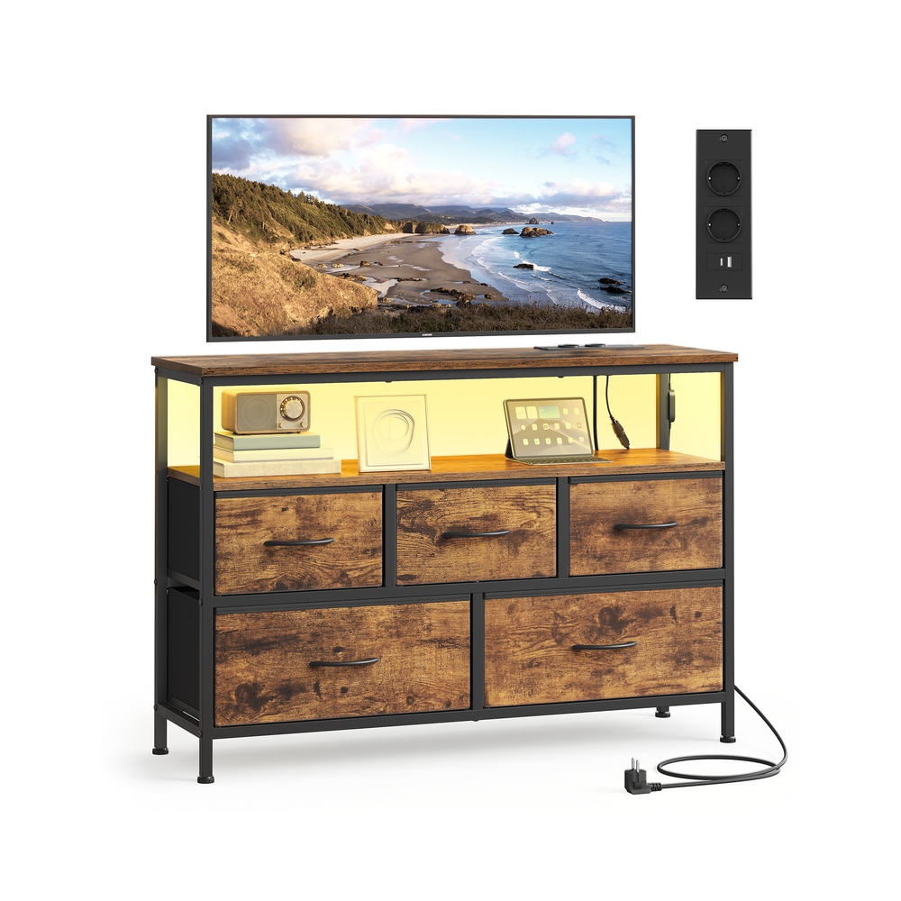 BELLAH kollektsioon - Kummut 5 sahtli ja 1 riiuliga, vintage-pruuni tindiga must