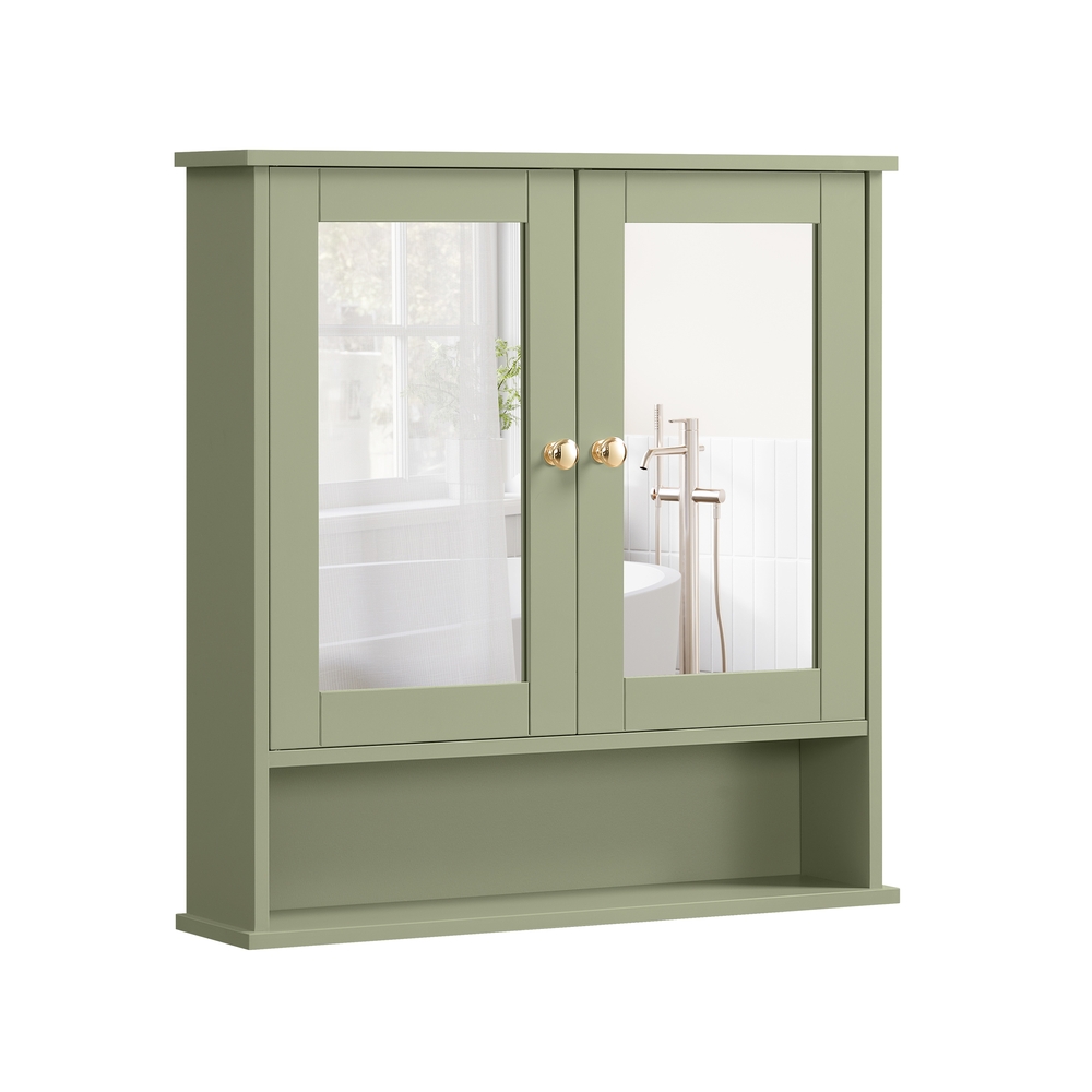 Peegelkapp kahe peegeluku ja avatud sahtliga, seinale kinnitatav, salveiroheline