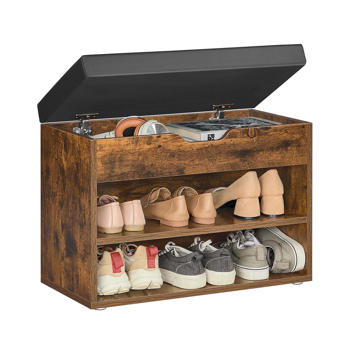 Kolmetasandiline jalanõuderiiul 30 x 60 x 44 cm vintagepruun