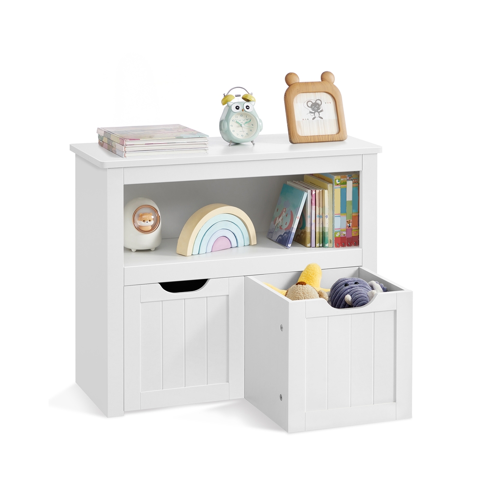 Laste riiul ratastega mänguasjade organiseeritud hoiustamiseks, pilvevalge