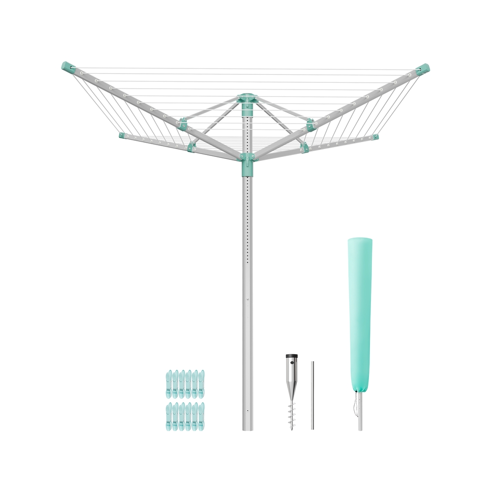 Kõrguse reguleerimisega pesukuivatusrest maa-ankruga 4 pesukorra jaoks, hõberoheline