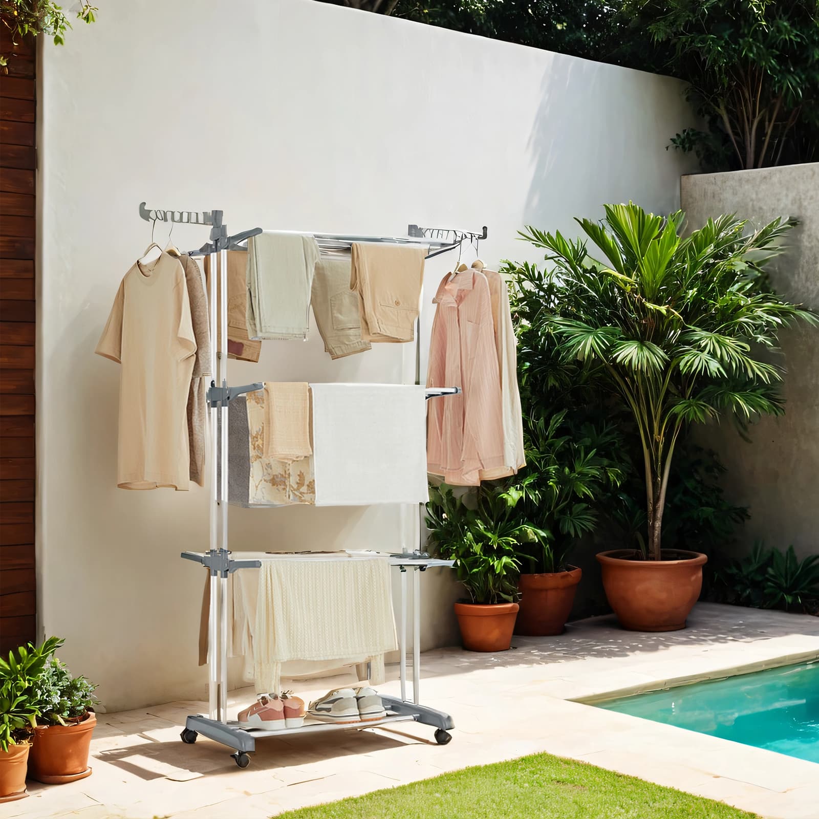 Riiete kuivati, kokkupandav pesukuivati 68,1 tolli kõrge, roostevaba teras