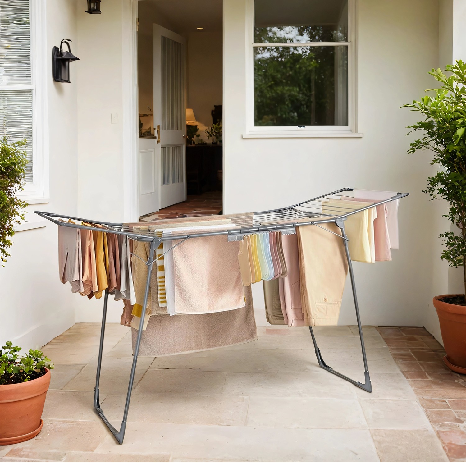 Pesukuivatusrest, ruumisäästlik põrandakuivatusrest, kokkupandav tiivapesukuivatusrest