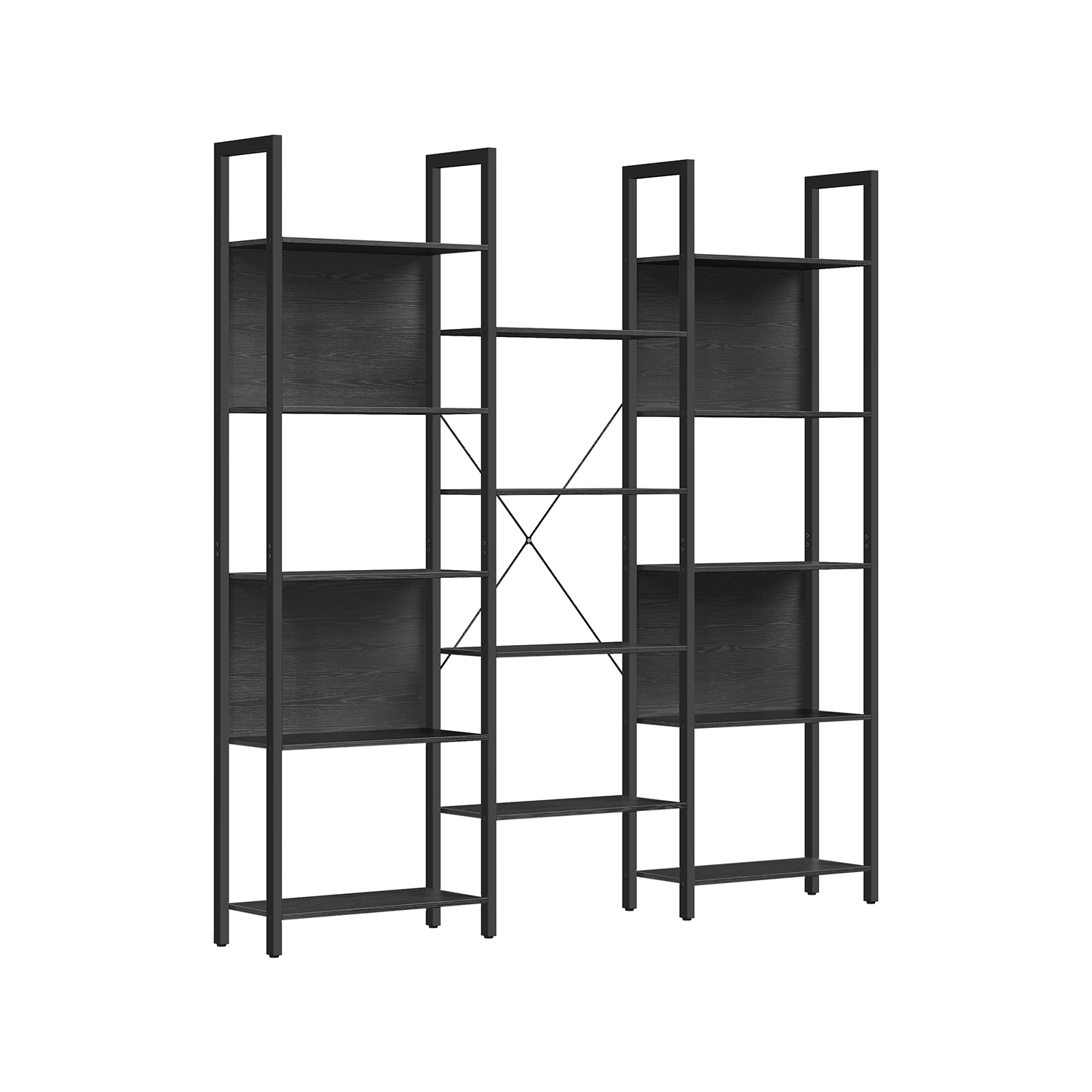 Redelriiul ja raamaturiiul 14 tasandiga, metallraam, tööstuslik disain, 158 x 24 x 166 cm