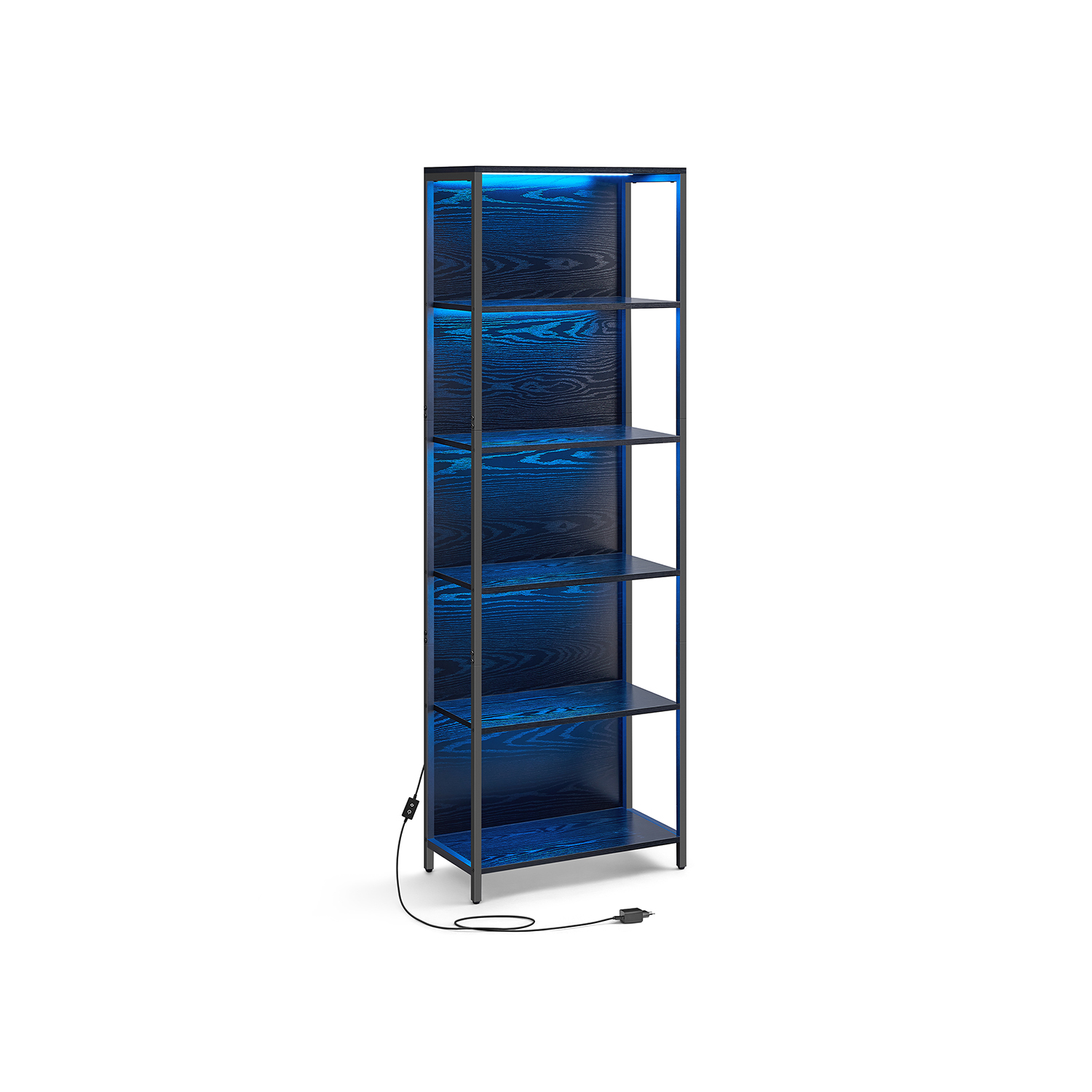 LED-valgustusega raamaturiiul 6 tasandiga, stabiilne terasraam, 30,3 x 60 x 178,6 cm