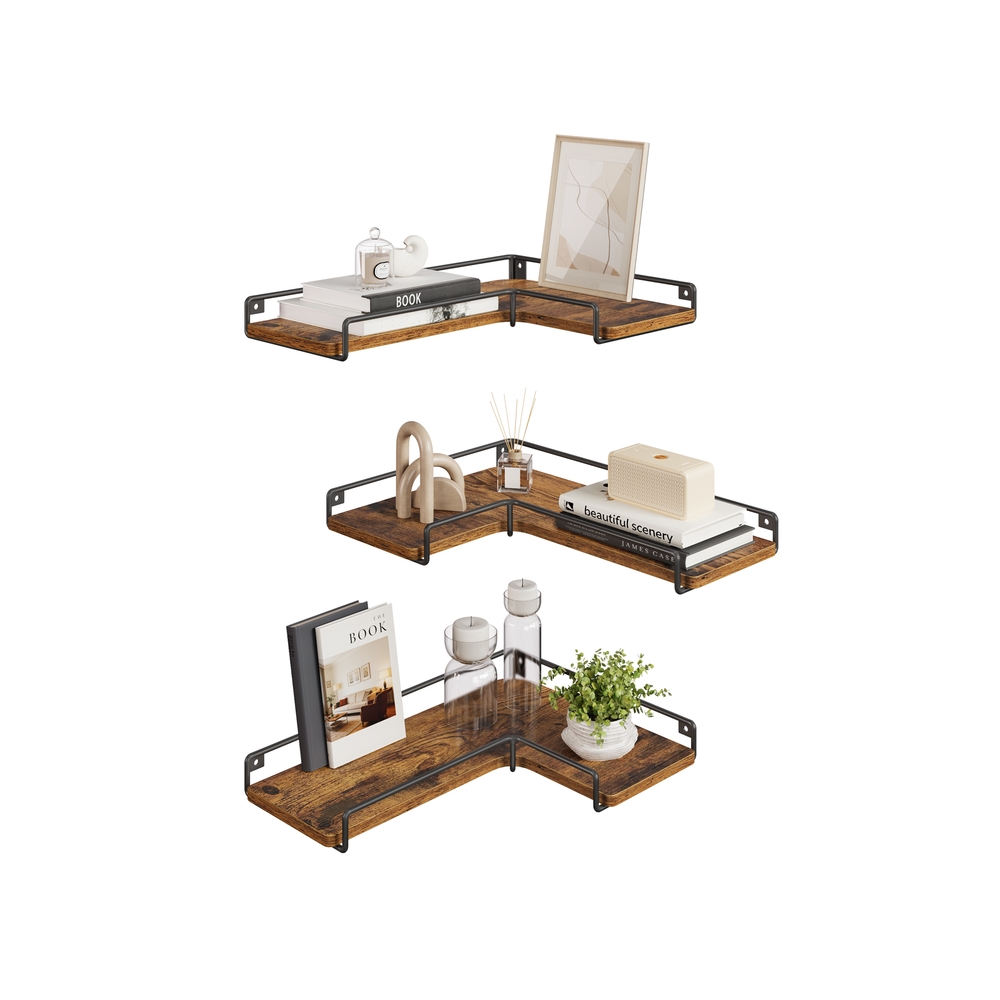 L-kujuline seinariiulite komplekt tööstusdisainis, vintage-pruun