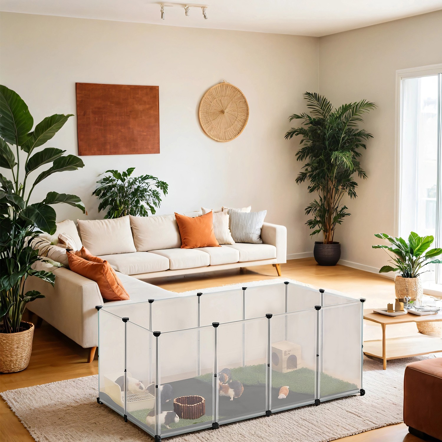 Väikeloomade aedik põrandaplaatidega, jooksuaedik eemaldatava ja veekindla alusega, aedik hamstritele