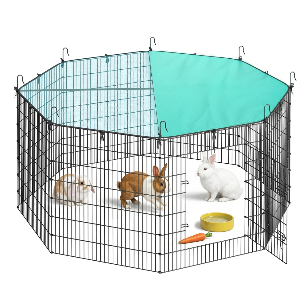 Väikeloomade aedik kattega, 8 ruudukujulist paneeli, 175 x 175 x 80 cm, must tindiga