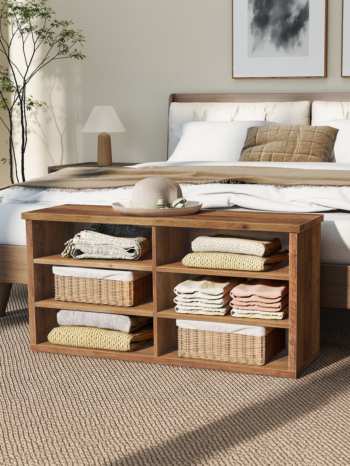 Jalanõude riiul pingiga, reguleeritavate sektsioonidega, 6 riiulit