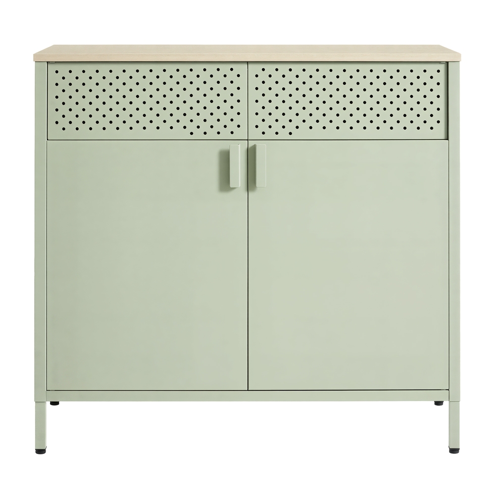 Metallist kapp kahekordsete ustega, hoiukapp elutuppa, rohelise tamme värvi