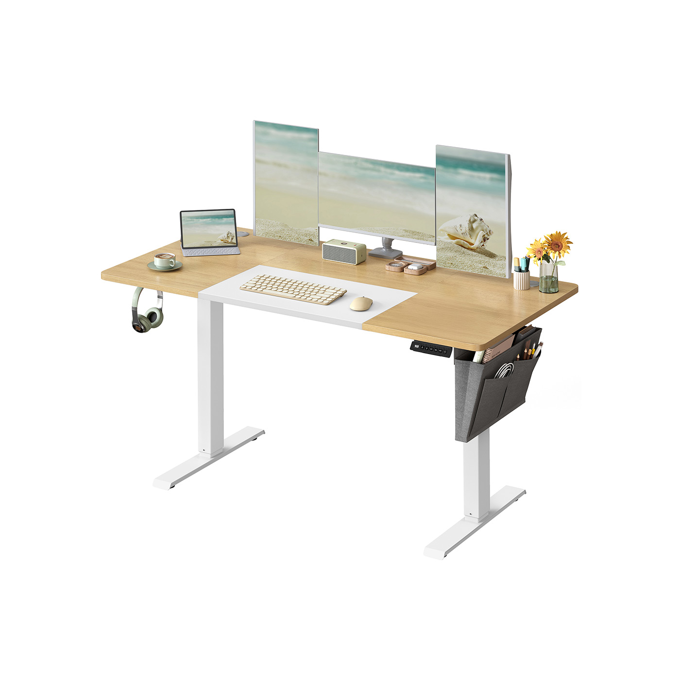 Reguleeritava kõrgusega kirjutuslaud elektriline pastellkollane-põhi valge